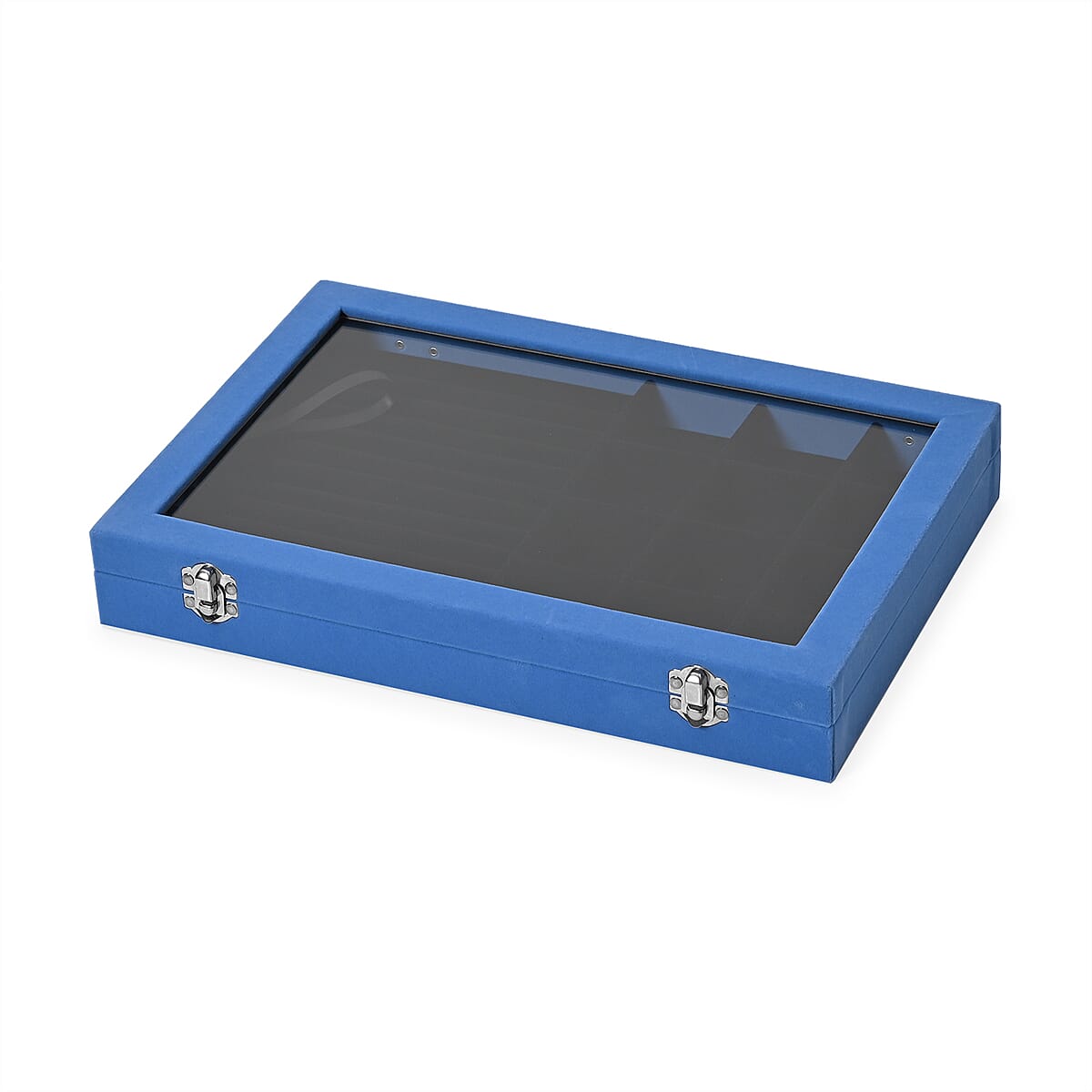 Teal and Black Velvet Ring Box with Clear Glass Window and Anti Tarnish Lining  image number 1