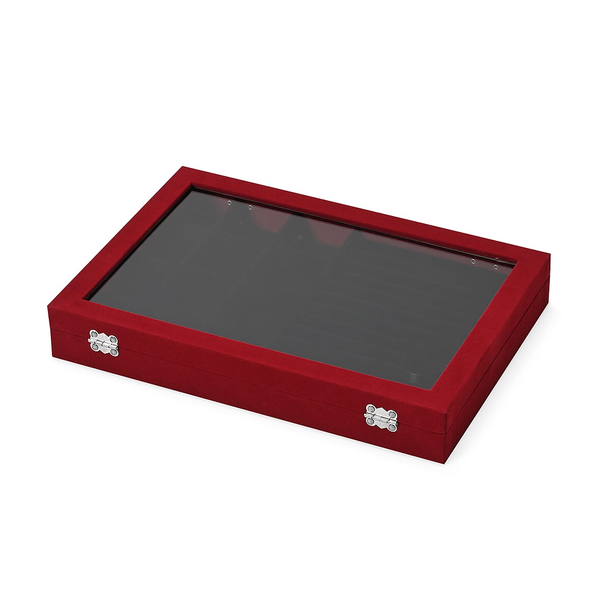 Wine Red and Black Velvet Ring Box with Clear Glass Window and Anti Tarnish Lining  image number 2