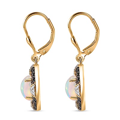 D'Joy Ethiopian Welo Opal and Multi Gemstone 4.35 ctw Greek Cross Lever Back Earrings in 18K Vermeil Yellow Gold Over Sterling Silver