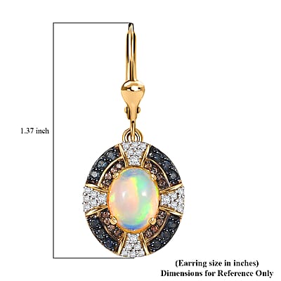 D'Joy Ethiopian Welo Opal and Multi Gemstone 4.35 ctw Greek Cross Lever Back Earrings in 18K Vermeil Yellow Gold Over Sterling Silver