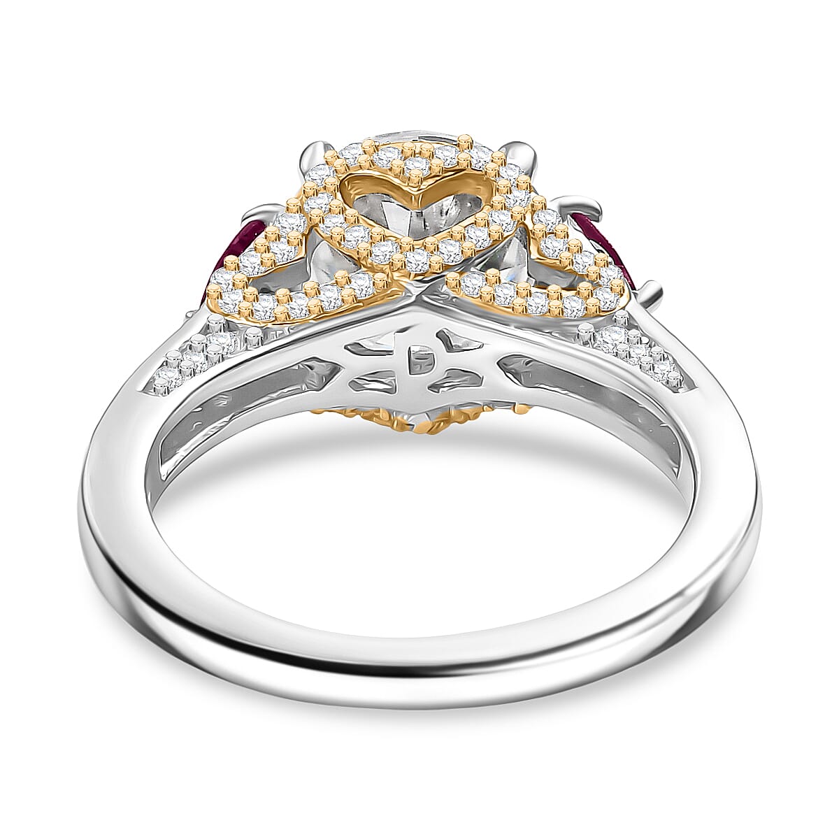 D'Joy Heart and Arrow Cut Moissanite and Niassa Ruby 4.25 ctw Ring in 18K Vermeil YG and Rhodium Over Sterling Silver (Size  10.0) image number 4