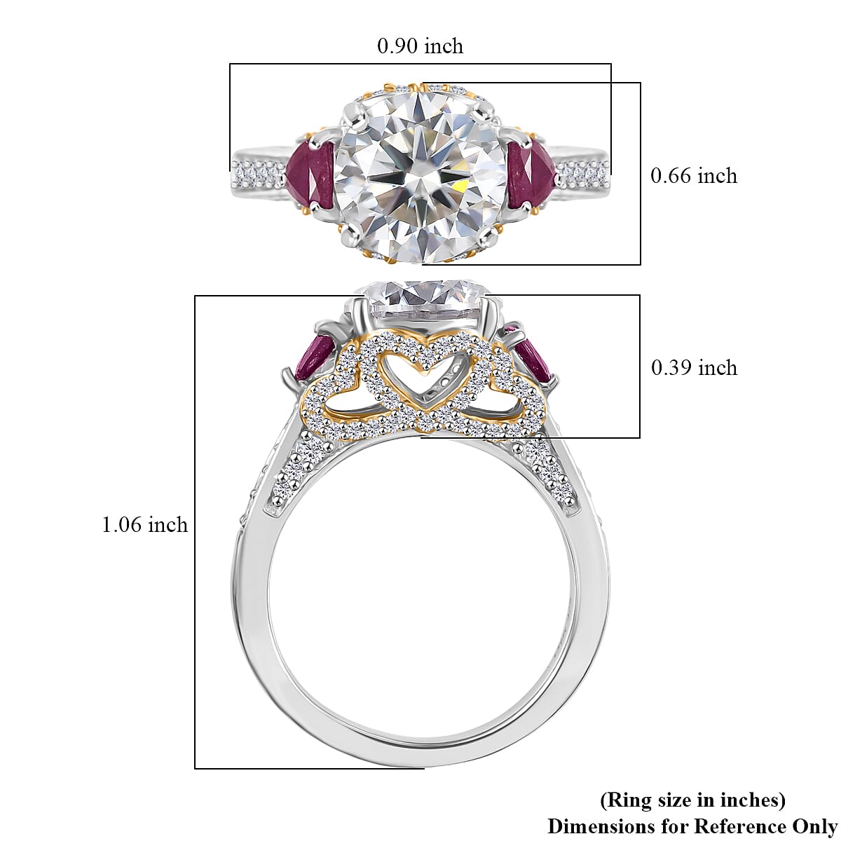 D'Joy Heart and Arrow Cut Moissanite and Niassa Ruby 4.25 ctw Ring in 18K Vermeil YG and Rhodium Over Sterling Silver (Size  10.0) image number 5