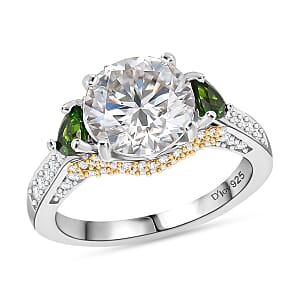 D'Joy Heart and Arrow Cut Moissanite and Chrome Diopside 4.00 ctw Ring in 18K Vermeil YG and Rhodium Over Sterling Silver (Size  10.0)