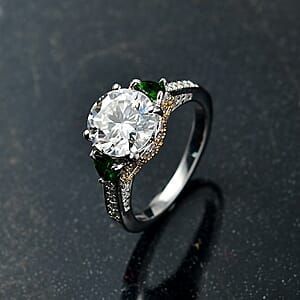 D'Joy Heart and Arrow Cut Moissanite and Chrome Diopside 4.00 ctw Ring in 18K Vermeil YG and Rhodium Over Sterling Silver (Size  7.0)