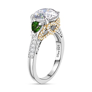 D'Joy Heart and Arrow Cut Moissanite and Chrome Diopside 4.00 ctw Ring in 18K Vermeil YG and Rhodium Over Sterling Silver (Size  7.0)
