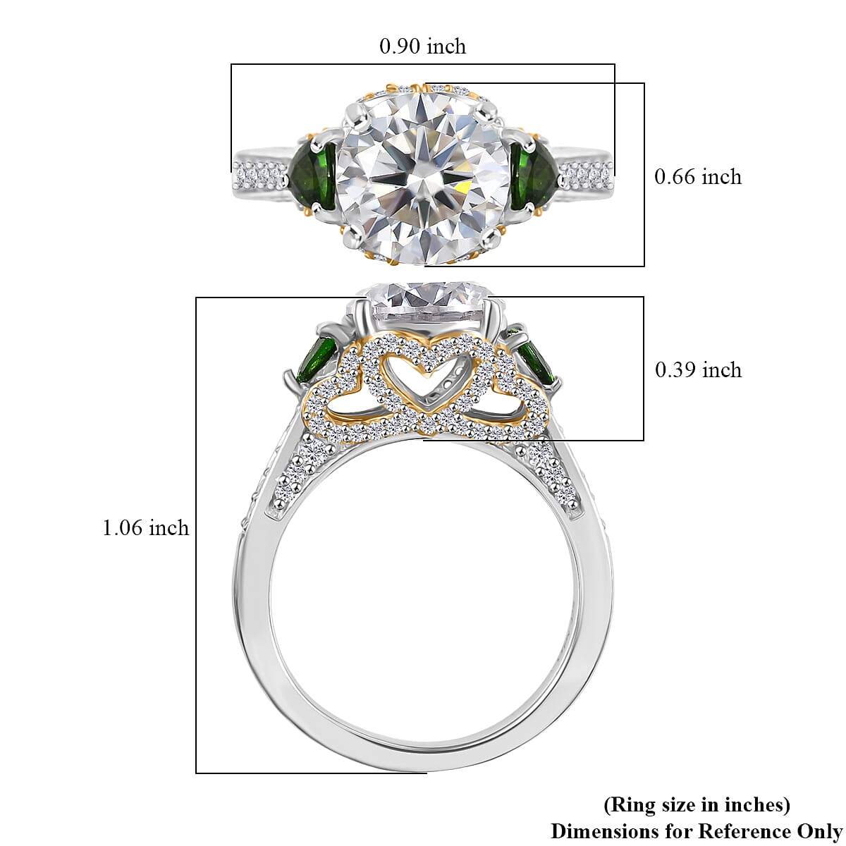 D'Joy Heart and Arrow Cut Moissanite and Chrome Diopside 4.00 ctw Ring in 18K Vermeil YG and Rhodium Over Sterling Silver (Size  7.0) image number 5
