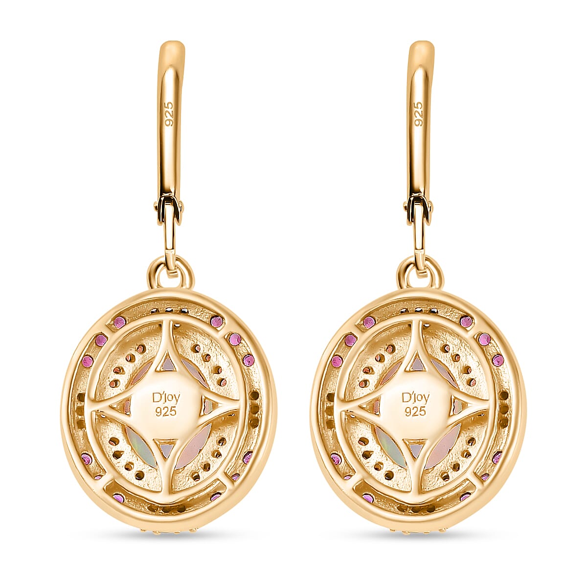 D'Joy Ethiopian Welo Opal and Multi Gemstone 4.35 ctw Greek Cross Lever Back Earrings in 18K Vermeil Yellow Gold Over Sterling Silver image number 4