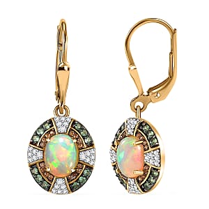 D'Joy Ethiopian Welo Opal and Multi Gemstone 4.35 ctw Lever Back Earrings in 18K Vermeil Yellow Gold Over Sterling Silver