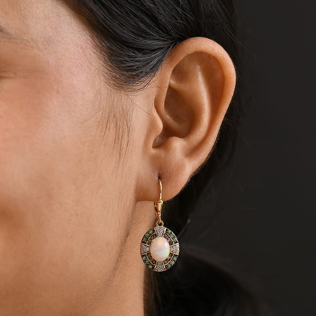 D'Joy Ethiopian Welo Opal and Multi Gemstone 4.35 ctw Lever Back Earrings in 18K Vermeil Yellow Gold Over Sterling Silver image number 2