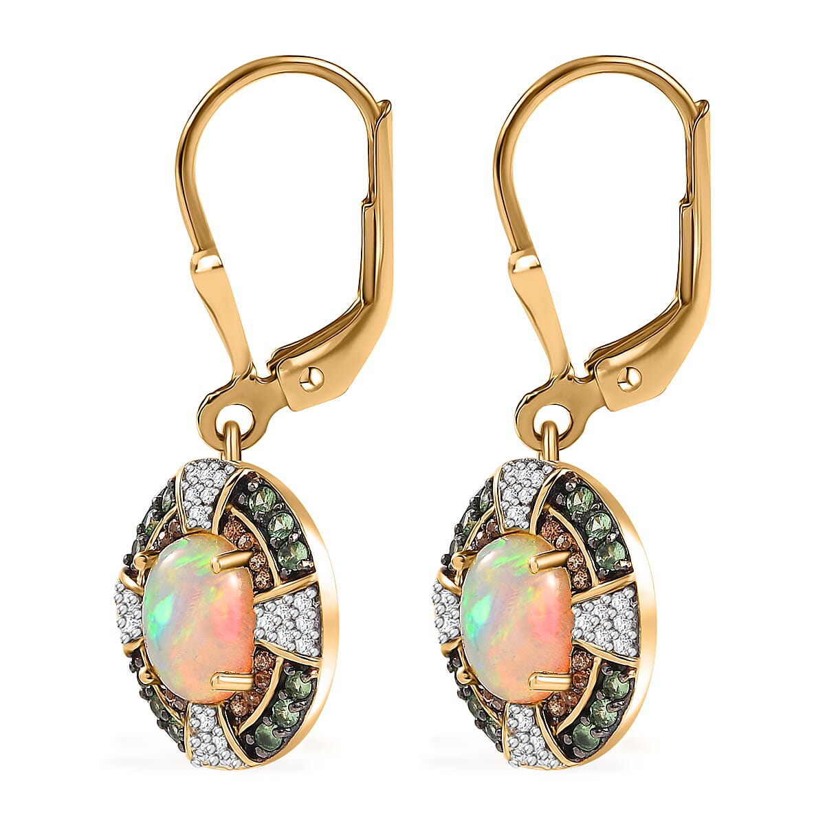 D'Joy Ethiopian Welo Opal and Multi Gemstone 4.35 ctw Lever Back Earrings in 18K Vermeil Yellow Gold Over Sterling Silver image number 3