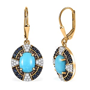 D'Joy Sleeping Beauty Turquoise and Multi Gemstone 4.85 ctw Lever Back Earring in 18K Vermeil Yellow Gold Over Sterling Silver