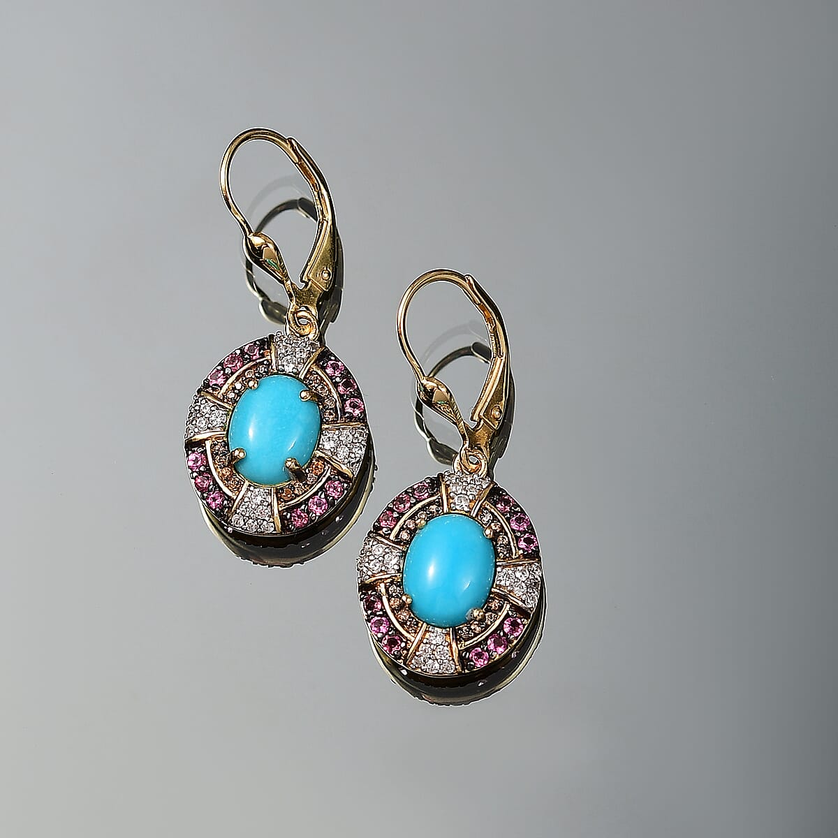 D'Joy Sleeping Beauty Turquoise and Multi Gemstone 4.85 ctw Lever Back Earring in 18K Vermeil Yellow Gold Over Sterling Silver image number 1