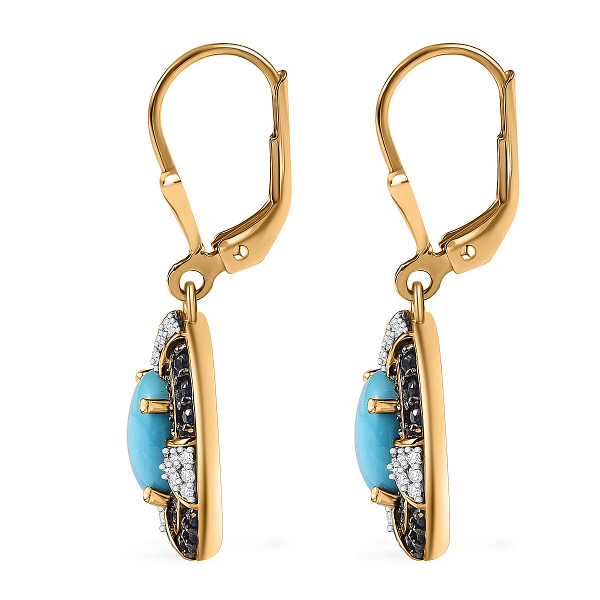 D'Joy Sleeping Beauty Turquoise and Multi Gemstone 4.85 ctw Lever Back Earring in 18K Vermeil Yellow Gold Over Sterling Silver image number 3