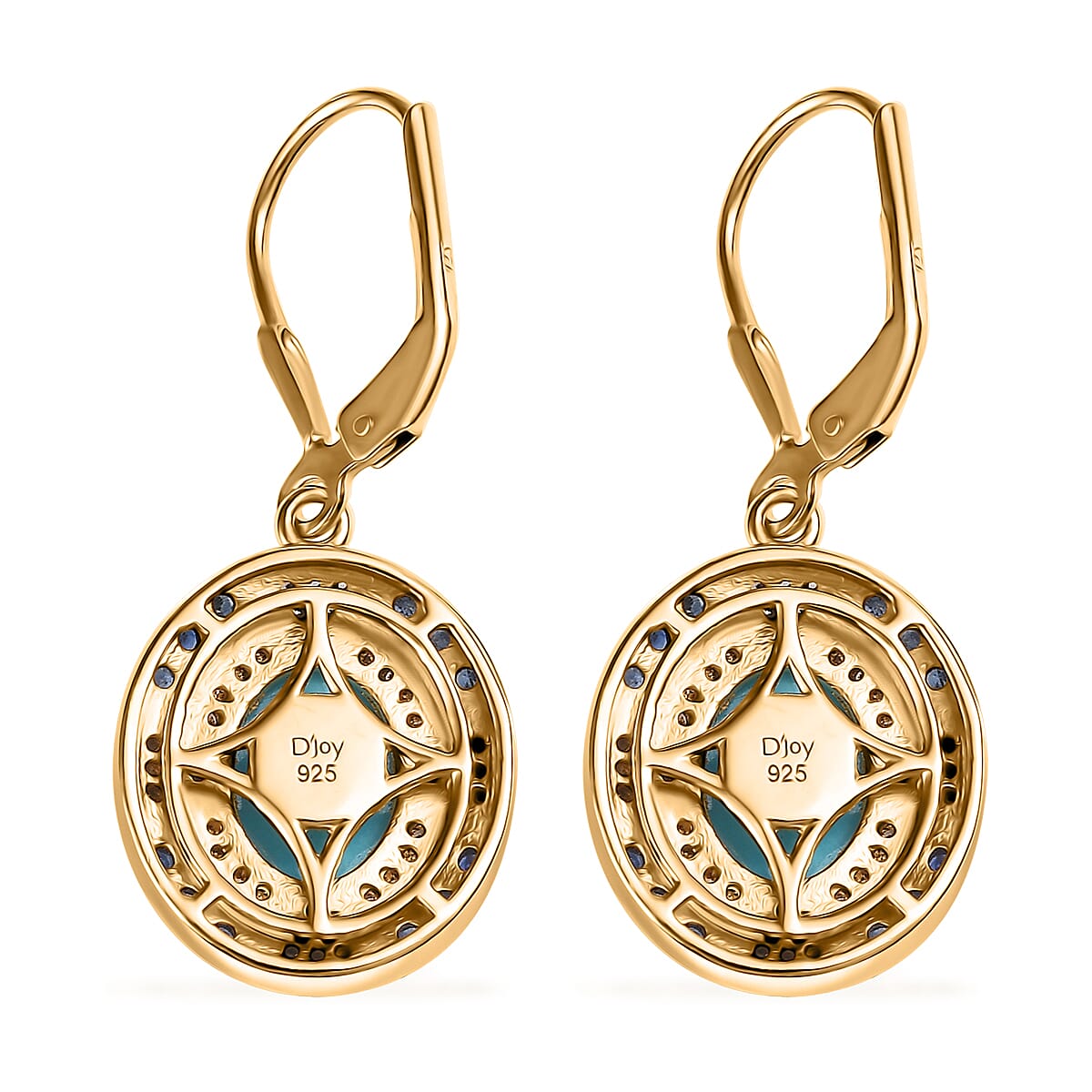 D'Joy Sleeping Beauty Turquoise and Multi Gemstone 4.85 ctw Lever Back Earring in 18K Vermeil Yellow Gold Over Sterling Silver image number 4