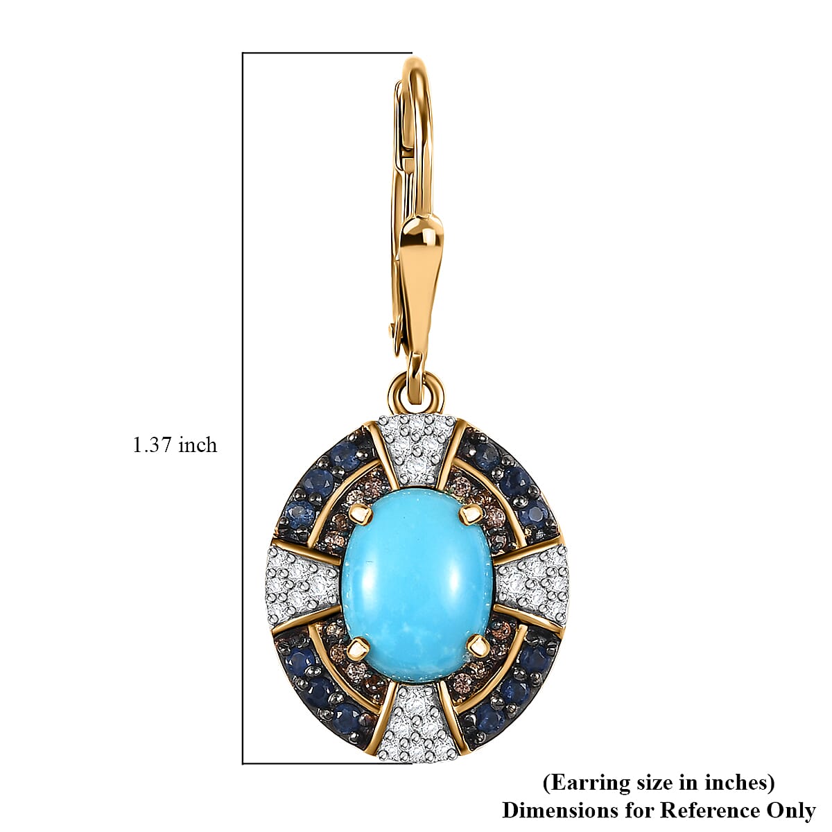 D'Joy Sleeping Beauty Turquoise and Multi Gemstone 4.85 ctw Lever Back Earring in 18K Vermeil Yellow Gold Over Sterling Silver image number 5