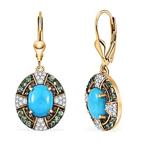 D'Joy Sleeping Beauty Turquoise and Multi Gemstone 4.85 ctw Lever Back Earrings in 18K Vermeil Yellow Gold Over Sterling Silver