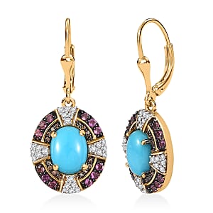 D'Joy Sleeping Beauty Turquoise and Multi Gemstone 4.85 ctw Lever Back Earring in 18K Vermeil Yellow Gold Over Sterling Silver
