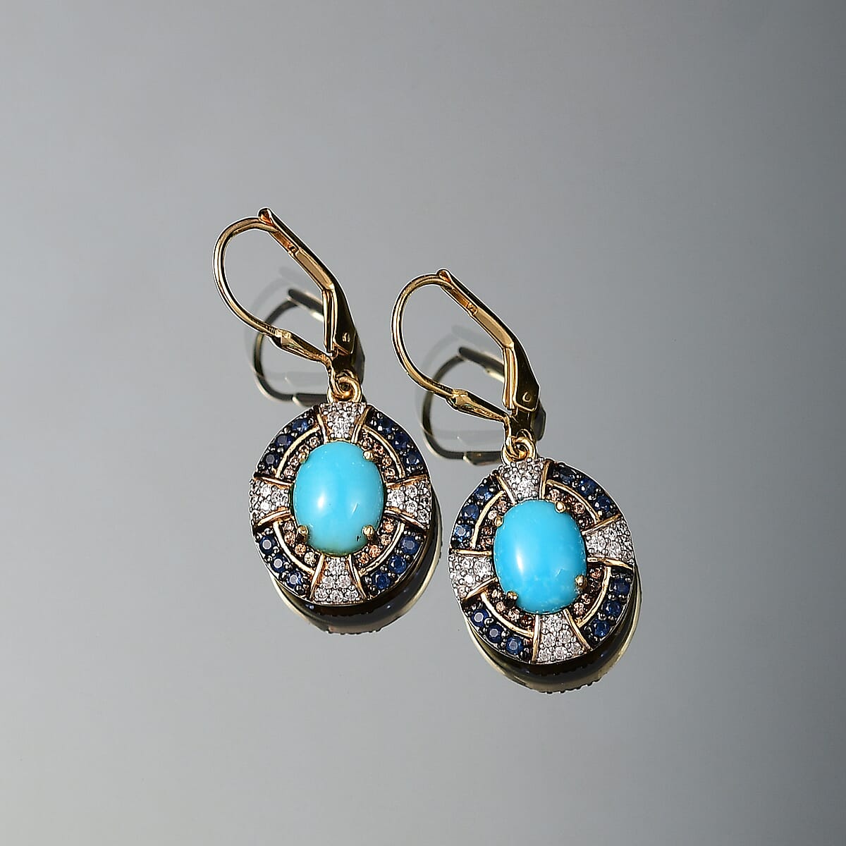 D'Joy Sleeping Beauty Turquoise and Multi Gemstone 4.85 ctw Lever Back Earring in 18K Vermeil Yellow Gold Over Sterling Silver image number 1