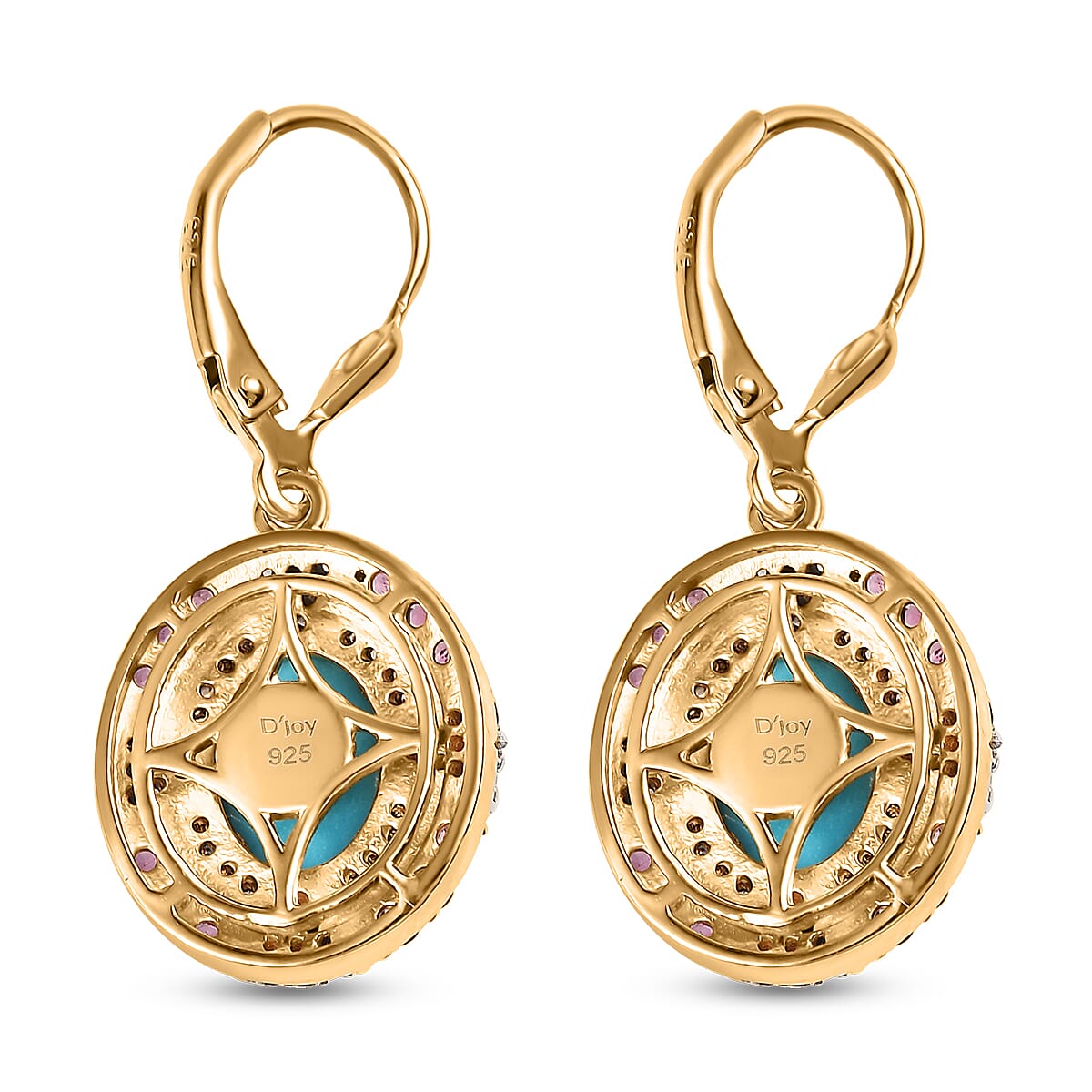 D'Joy Sleeping Beauty Turquoise and Multi Gemstone 4.85 ctw Lever Back Earring in 18K Vermeil Yellow Gold Over Sterling Silver image number 4