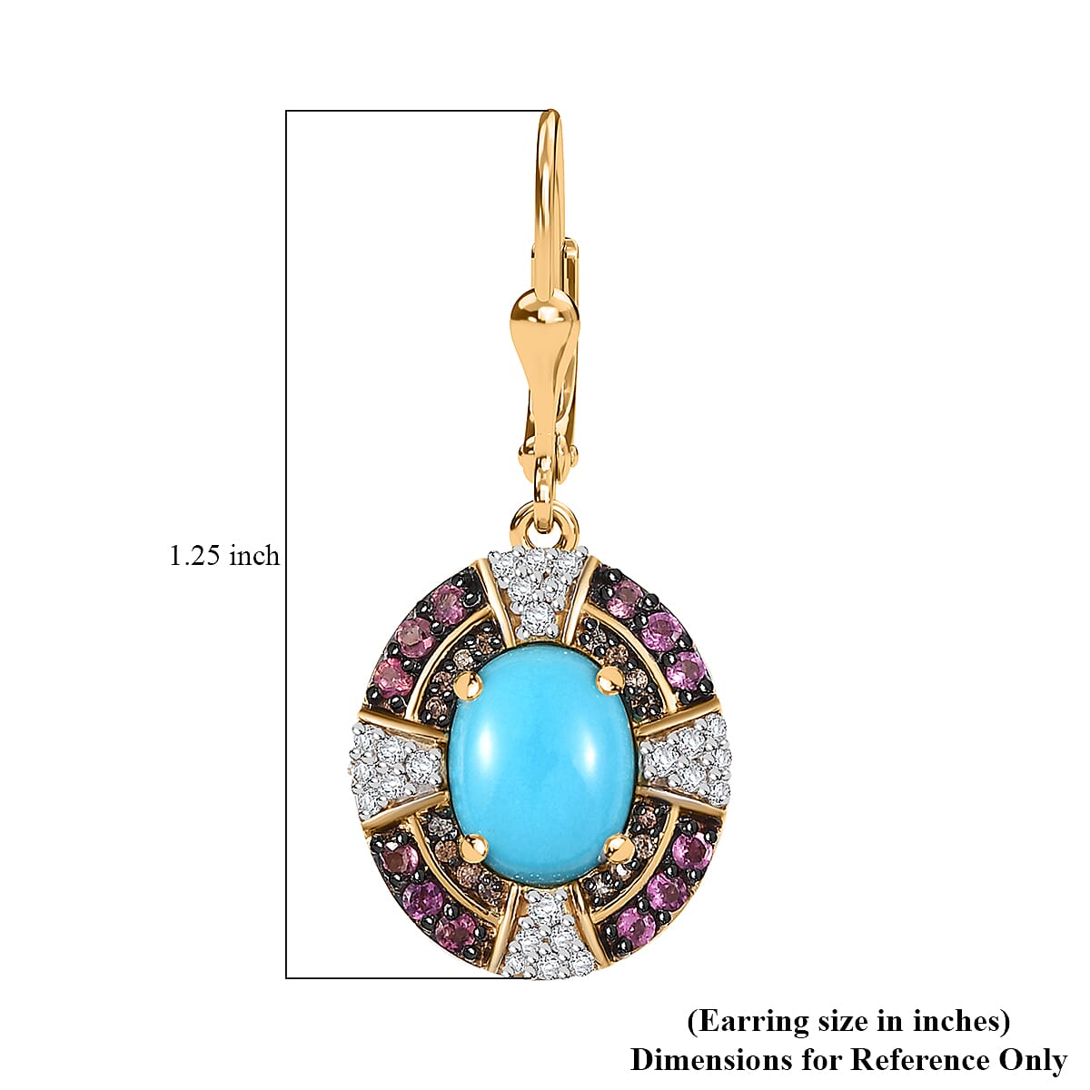 D'Joy Sleeping Beauty Turquoise and Multi Gemstone 4.85 ctw Lever Back Earring in 18K Vermeil Yellow Gold Over Sterling Silver image number 5