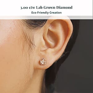 Luxuriant Lab Grown Diamond (VS) Accent Floral Stud Earrings in 18K Rose Gold Over Sterling Silver (Del. In 10-12 Days)