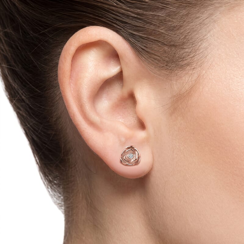 Luxuriant Lab Grown Diamond (VS) Accent Floral Stud Earrings in 18K RG Plated Sterling Silver