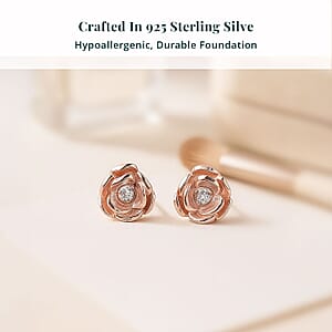 Luxuriant Lab Grown Diamond (VS) Accent Floral Stud Earrings in 18K Rose Gold Over Sterling Silver (Del. In 10-12 Days)