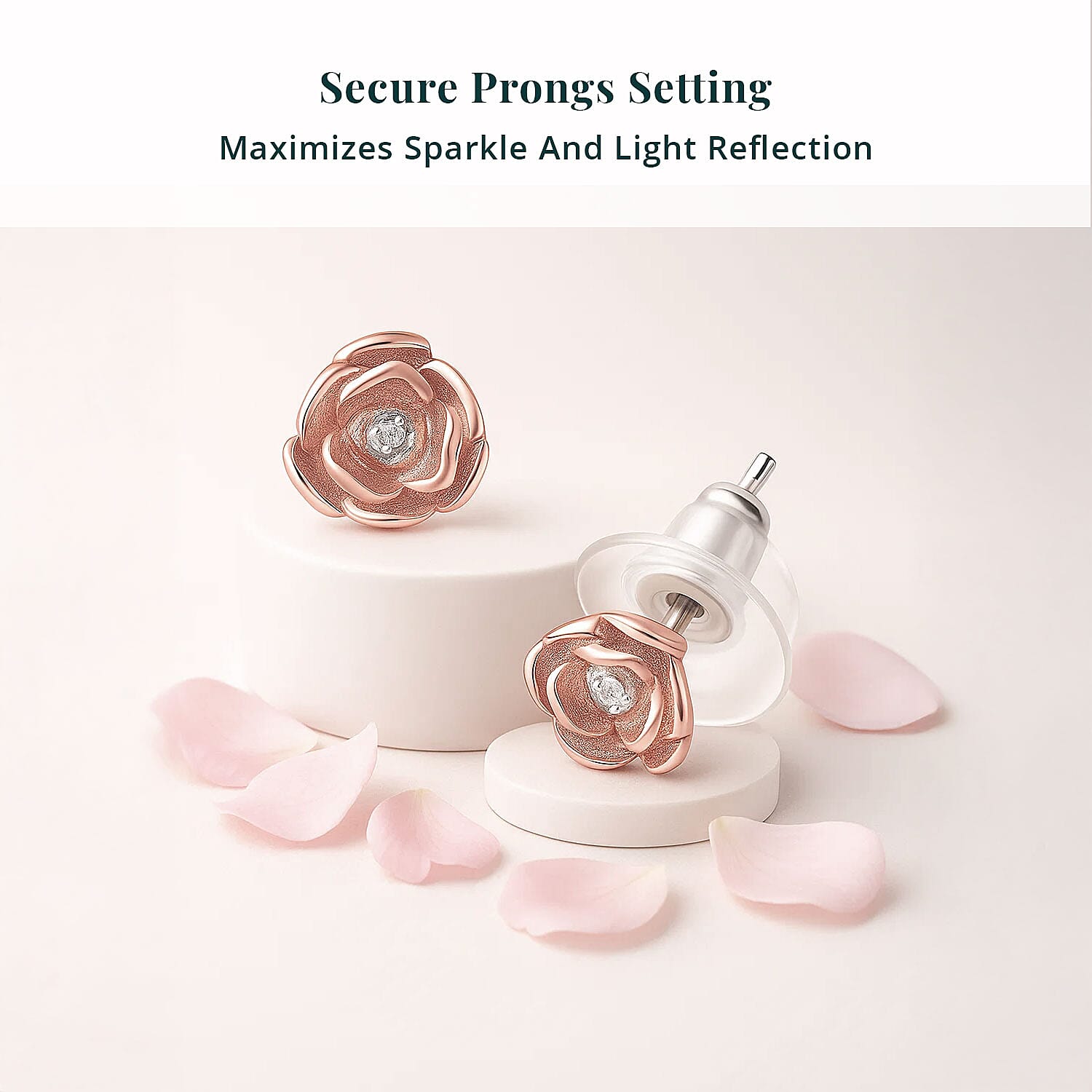 Luxuriant Lab Grown Diamond (VS) Accent Floral Stud Earrings in 18K Rose Gold Over Sterling Silver (Del. In 10-12 Days)