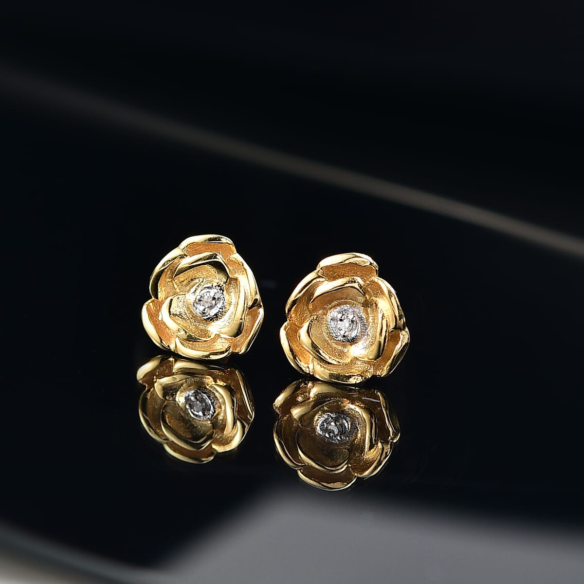 Luxuriant Lab Grown Diamond (VS) Accent Floral Stud Earrings in 18K Yellow Gold Over Sterling Silver image number 1