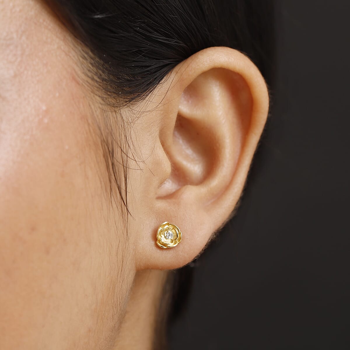 Luxuriant Lab Grown Diamond (VS) Accent Floral Stud Earrings in 18K Yellow Gold Over Sterling Silver image number 2