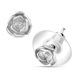 Luxuriant Lab Grown Diamond (VS) Accent Floral Stud Earrings in Sterling Silver