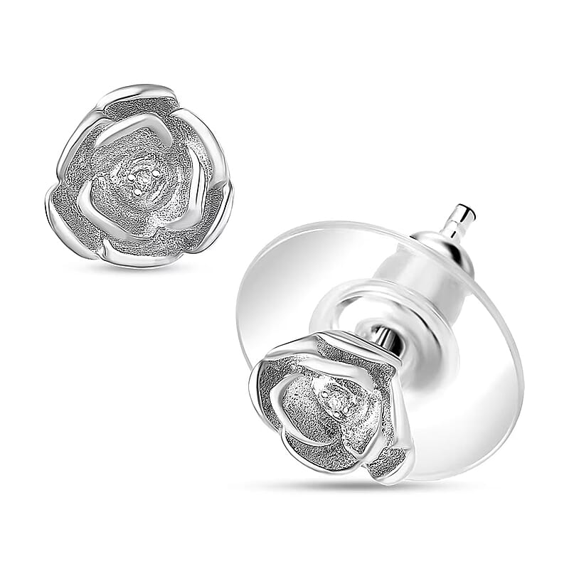 Luxuriant Lab Grown Diamond (VS) Accent Floral Stud Earrings in Sterling Silver