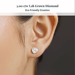 Luxuriant Lab Grown Diamond (VS) Accent Floral Stud Earrings in Sterling Silver (Del. In 10-12 Days)
