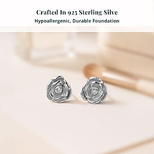 Luxuriant Lab Grown Diamond (VS) Accent Floral Stud Earrings in Sterling Silver (Del. In 10-12 Days)