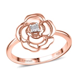 Luxuriant Lab Grown Diamond (VS) Accent Floral Ring in 18K Rose Gold Over Sterling Silver (Size 10.0)