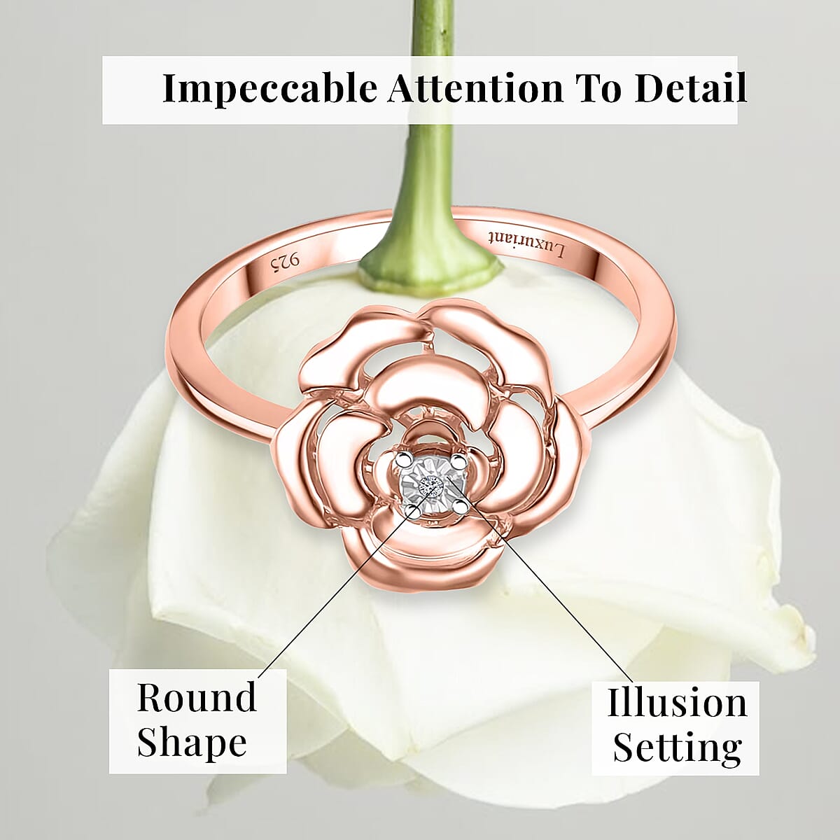 Luxuriant Lab Grown Diamond (VS) Accent Floral Ring in 18K Rose Gold Over Sterling Silver (Size 6.0) image number 5