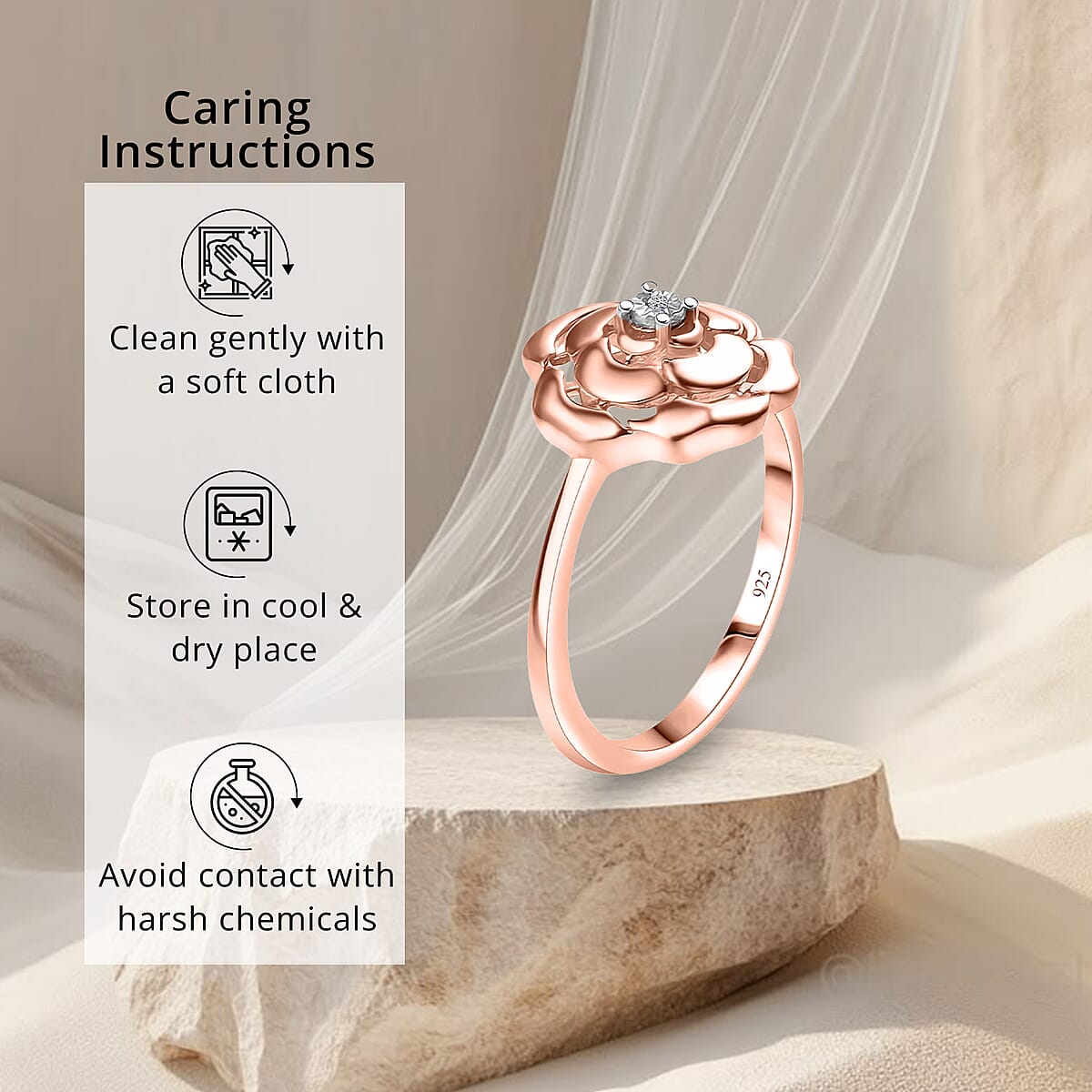 Luxuriant Lab Grown Diamond (VS) Accent Floral Ring in 18K Rose Gold Over Sterling Silver (Size 6.0) image number 6