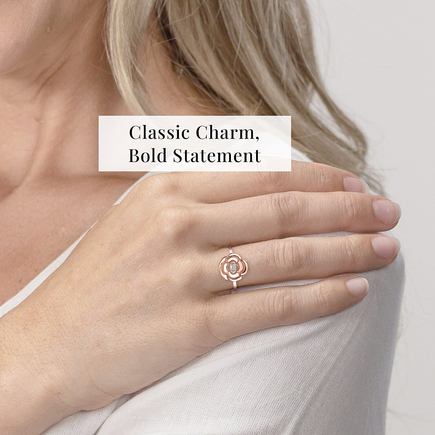 Luxuriant Lab Grown Diamond (VS) Accent Floral Ring in 18K Rose Gold Over Sterling Silver (Size 7.0)
