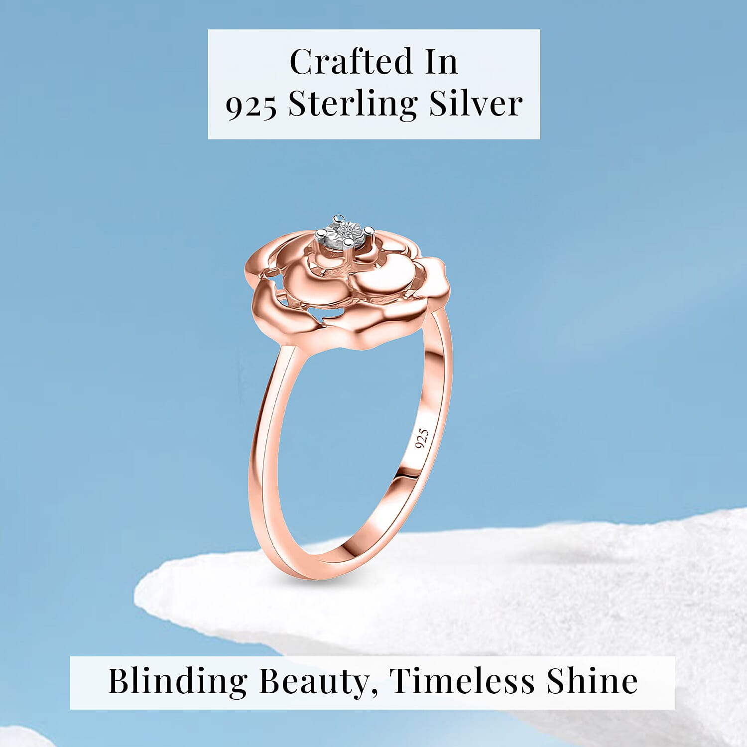 Luxuriant Lab Grown Diamond (VS) Accent Floral Ring in 18K Rose Gold Over Sterling Silver (Size 7.0)