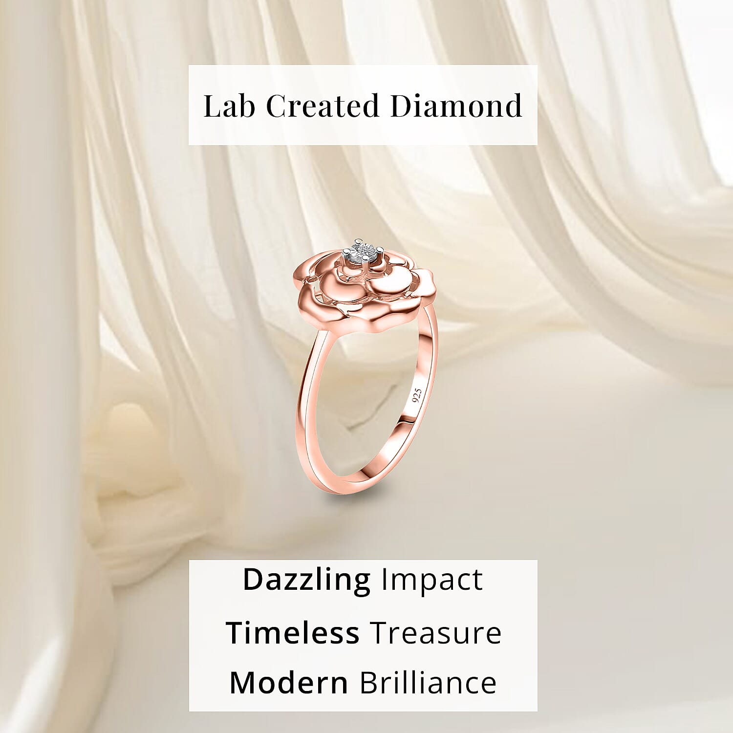Luxuriant Lab Grown Diamond (VS) Accent Floral Ring in 18K Rose Gold Over Sterling Silver (Size 7.0)