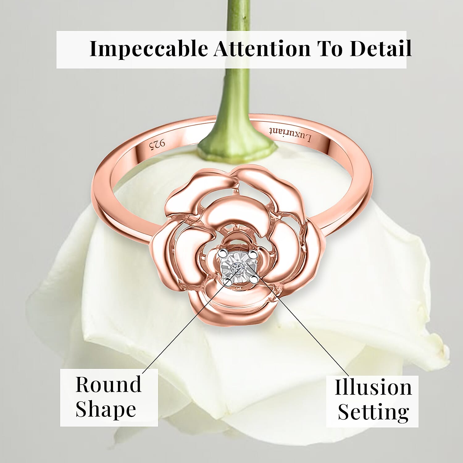 Luxuriant Lab Grown Diamond (VS) Accent Floral Ring in 18K Rose Gold Over Sterling Silver (Size 7.0)