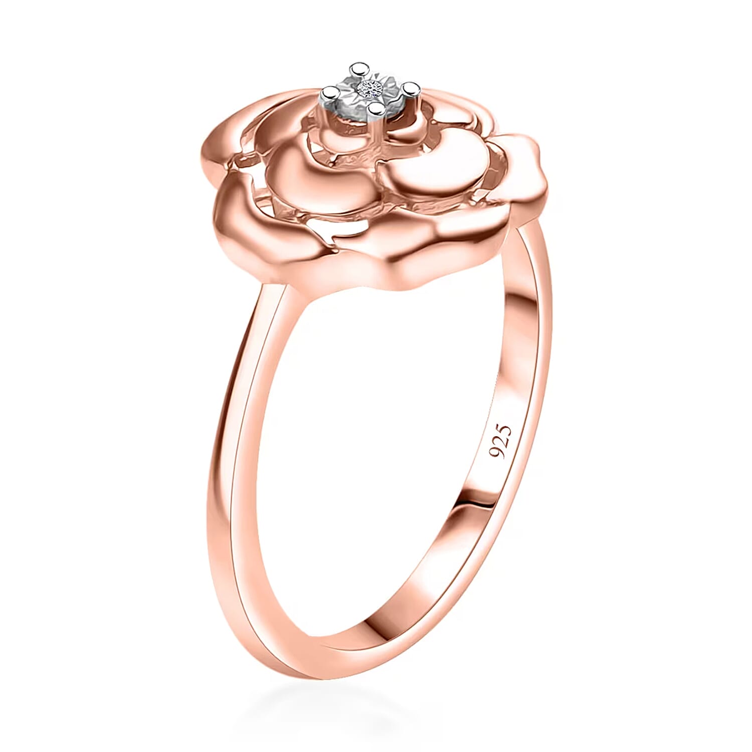 Luxuriant Lab Grown Diamond (VS) Accent Floral Ring in 18K Rose Gold Over Sterling Silver (Size 7.0)