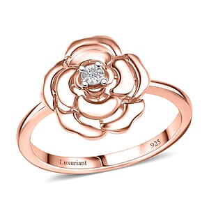 Luxuriant Lab Grown Diamond (VS) Accent Floral Ring in 18K Rose Gold Over Sterling Silver (Size 9.0)