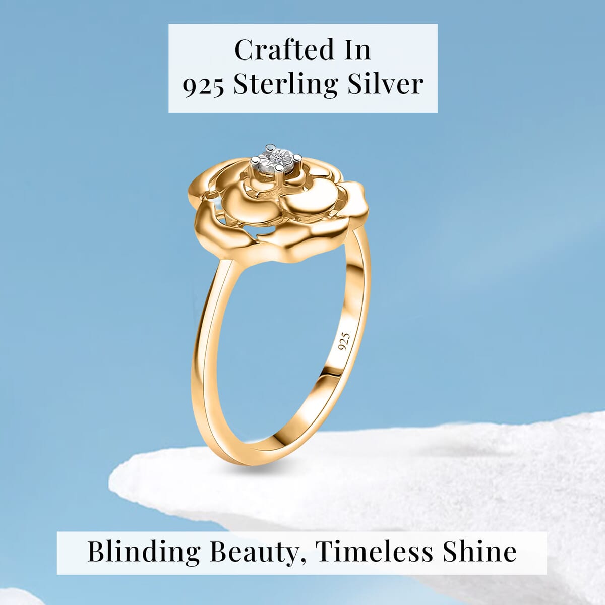 Luxuriant Lab Grown Diamond (VS) Accent Floral Ring in 18K Yellow Gold Over Sterling Silver (Size 10.0) image number 2
