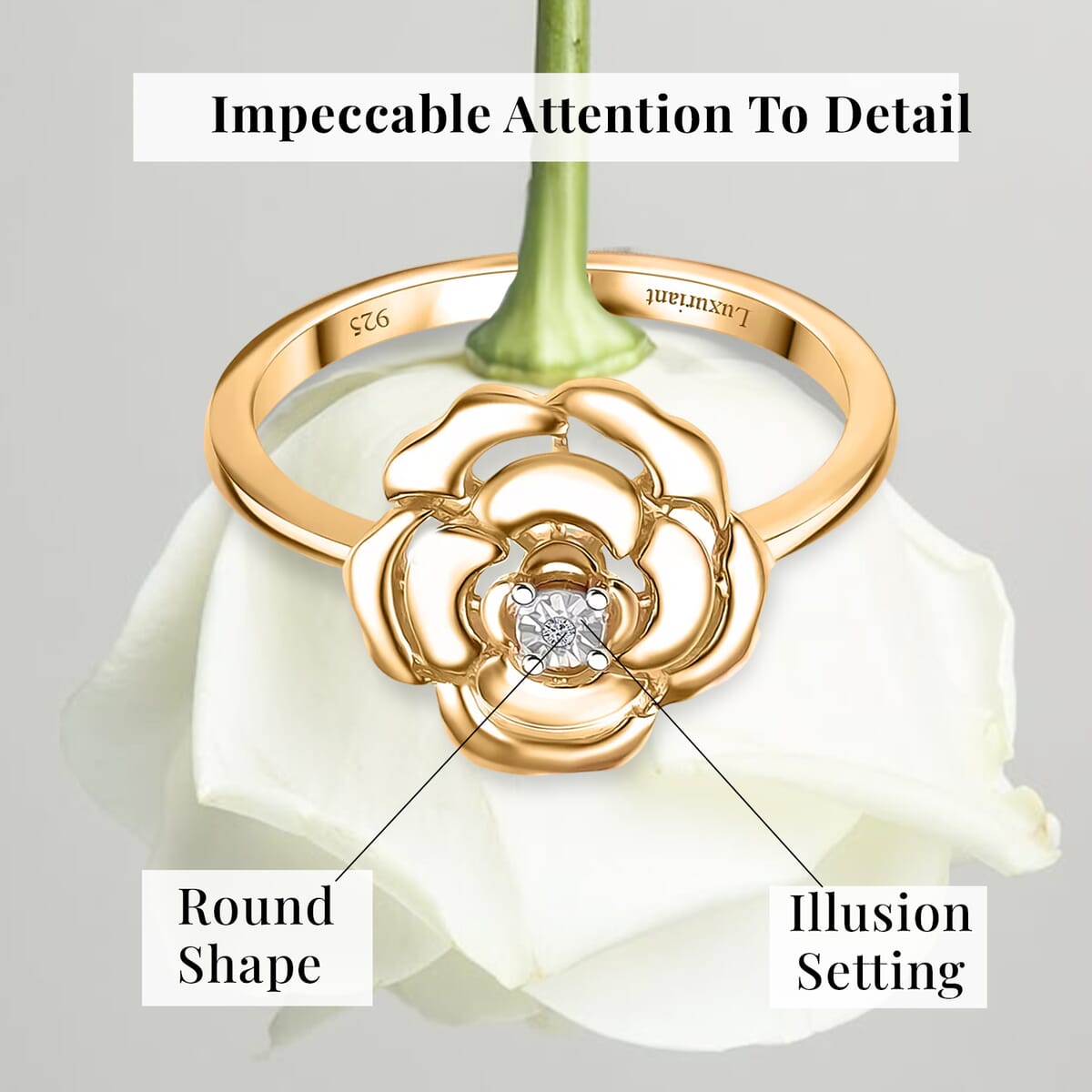 Luxuriant Lab Grown Diamond (VS) Accent Floral Ring in 18K Yellow Gold Over Sterling Silver (Size 10.0) image number 5