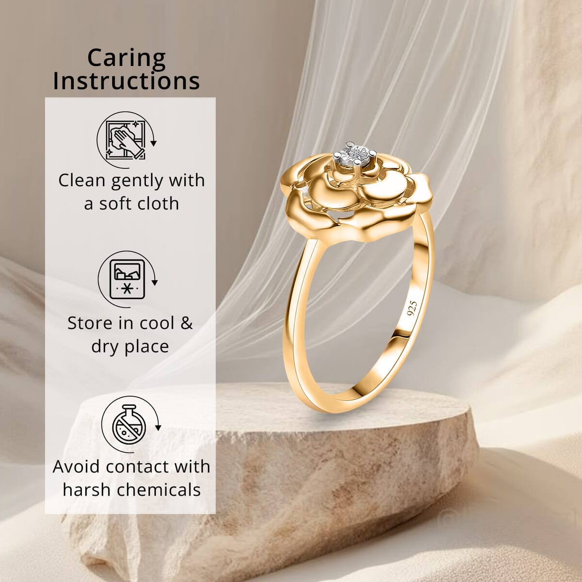 Luxuriant Lab Grown Diamond (VS) Accent Floral Ring in 18K Yellow Gold Over Sterling Silver (Size 10.0) image number 6