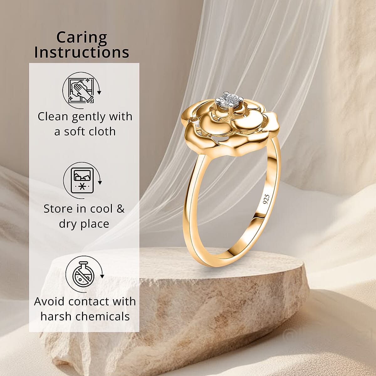 Luxuriant Lab Grown Diamond (VS) Accent Floral Ring in 18K Yellow Gold Over Sterling Silver (Size 8.0) image number 6