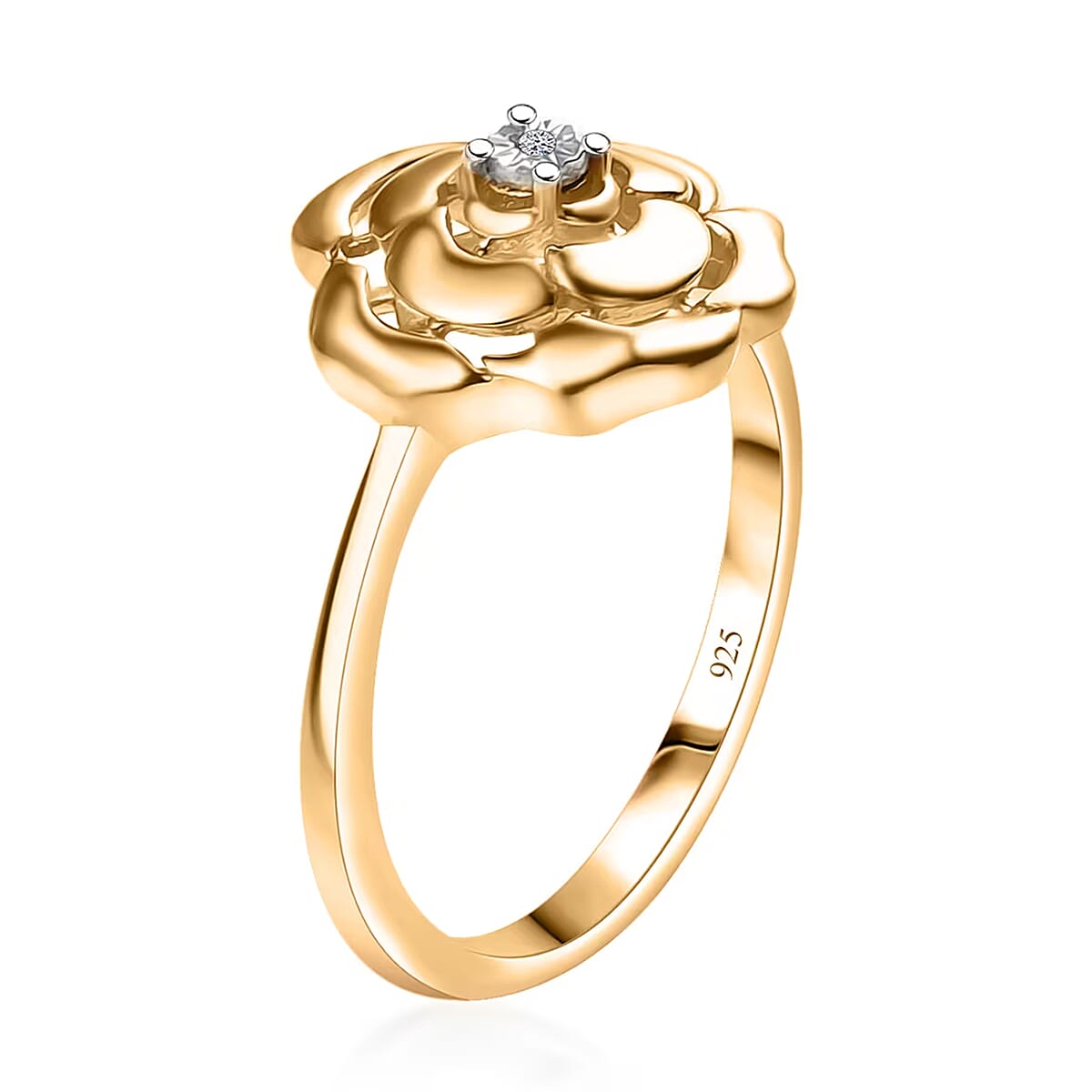 Luxuriant Lab Grown Diamond (VS) Accent Floral Ring in 18K Yellow Gold Over Sterling Silver (Size 8.0) image number 8