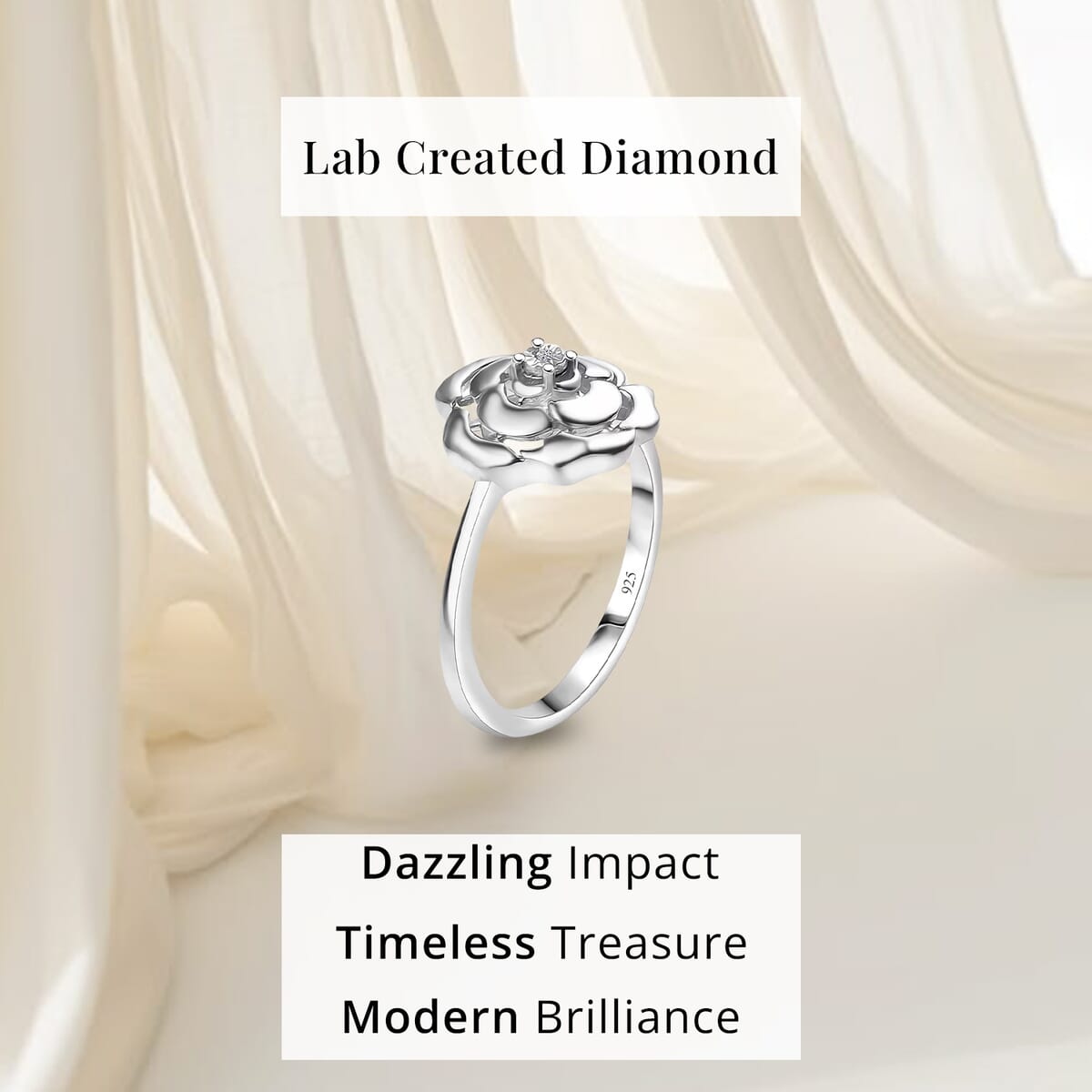 Luxuriant Lab Grown Diamond (VS) Accent Floral Ring in Sterling Silver (Size 10.0) image number 4