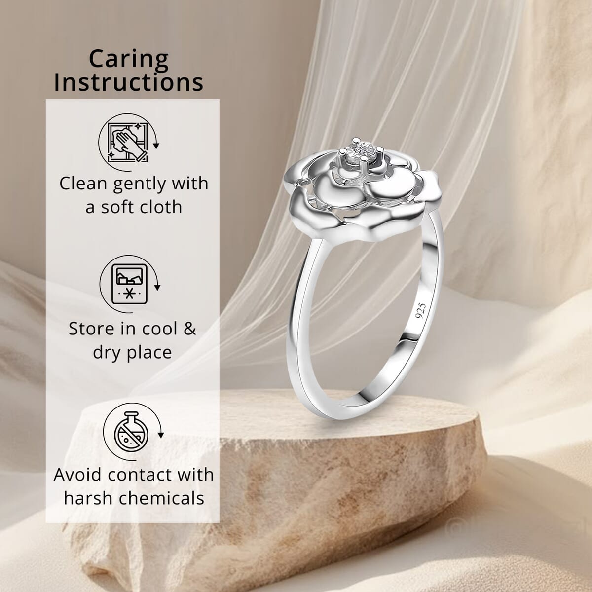 Luxuriant Lab Grown Diamond (VS) Accent Floral Ring in Sterling Silver (Size 10.0) image number 6